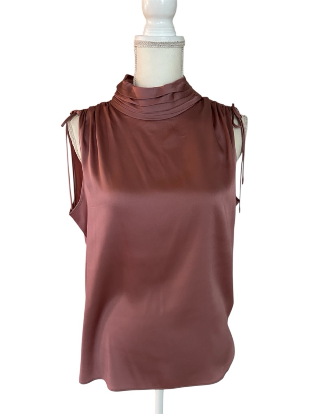 White House Black Market Dusty Rose Ruched Neck Sleeveless Top